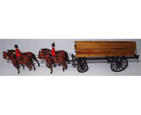 Britains set 203, Royal Engineers Pontoon Section SECOND VERSION, light harness, wagon with fumed metal finish (Condition Goo