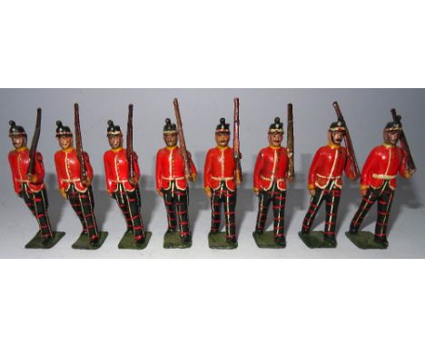 Britains set 213, Highland Light Infantry marching at the slope (Condition Good-Fair, one lightly embellished) 1928 (8)