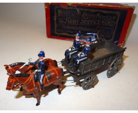 Britains set 146, Royal Army Service Corps two horse light harness general service wagon, fumed metal finish, with two seated