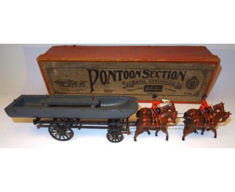Britains set 203, Royal Engineers Pontoon Section SECOND VERSION, with wagon, fumed metal finish, four horse light harness te