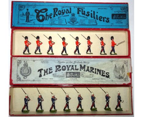 Britains set 7, Royal Fusiliers with Officer in original Whisstock box (Condition Good, one bayonet missing, one cap dented, 