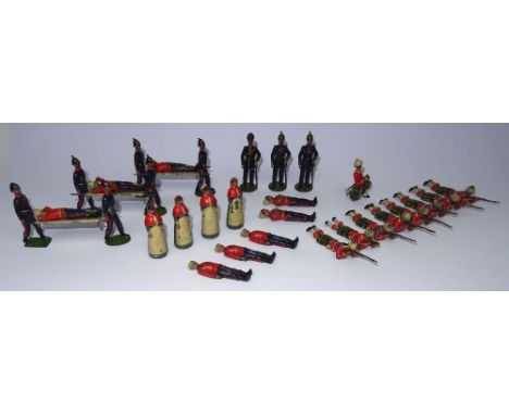 Britains set 137, Army Medical Corps FIRST VERSION, stretcher bearers with oval bases dated 20.3.1905 (Condition Fair-Poor, t