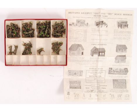 A box of original vintage Britains Lilliput '00' scale assorted plastic military figures. 3/127. Within original box.&nbsp;