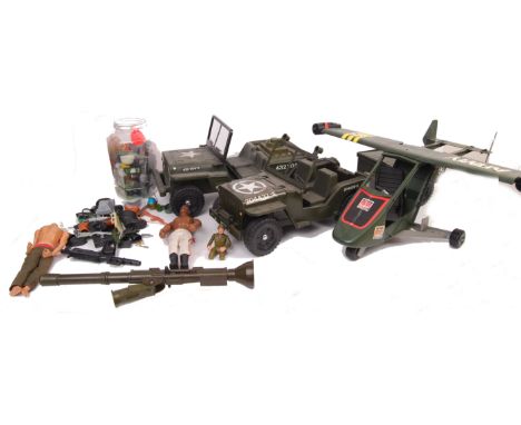 A large collection of vintage &amp; modern Action man vehicles and accessories to include; Jeep with trailer, plane, riffles,