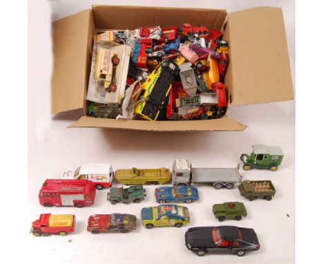 A large quantity of loose Dinky, Corgi &amp; various branded diecast model vehicles to include; Dinky Fire Engine, Jeep, Matc