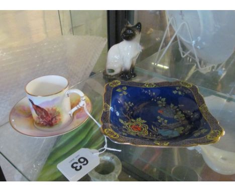 A Beswick cat, Paragon dish and Royal Worcester cup and saucer