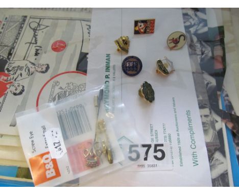 A silver Football Association enamel lapel badge, five other badges owned by Jimmy Hill OBE and a small collection of footbal