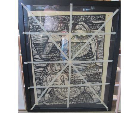 A black and white print and two prints