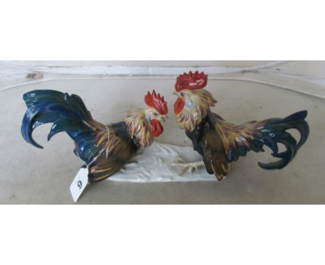 A Rosenthal large figurine of fighting roosters (tail a/f)