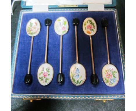 A similar set of six silver and enamel bean terminal coffee spoons (i.c)
