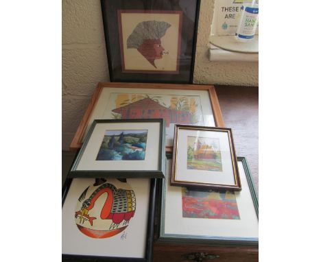 A group of modern prints including Mexican head print