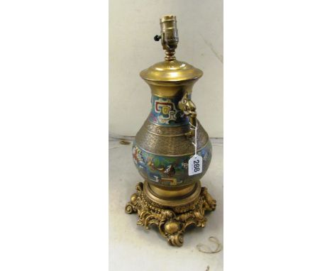 A 1940s cloisonné lamp metal base restored