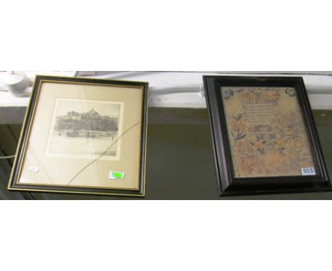 Three prints of ladies, print Rye and a Sampler
