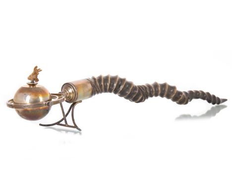 EDWARDIAN SILVER AND ANTELOPE HORN TABLE LIGHTER JOSEPH BRAHAM, LONDON 1905 the orb lighter on gimble mount52cm longCondition