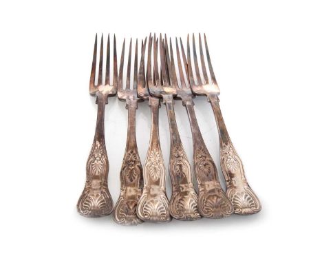 SET OF SIX VICTORIAN SILVER TABLE FORKS MACKAY & CHISHOLM, EDINBURGH 1888 Queen's pattern with armorial engraved to terminal2