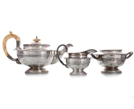 GEORGE V SILVER TEA SERVICE WALKER & HALL, SHEFFIELD 1929/30  comprising teapot, sugar bowl and cream jug, each with egg and 