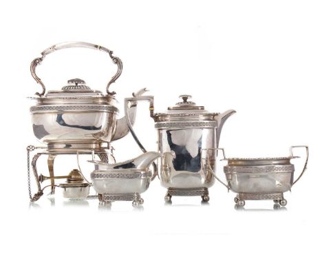 GEORGE VI SILVER FIVE-PIECE TEA AND COFFEE SERVICE MAPPIN & WEBB, LONDON 1939  comprising teapot, coffee pot, kettle on stand