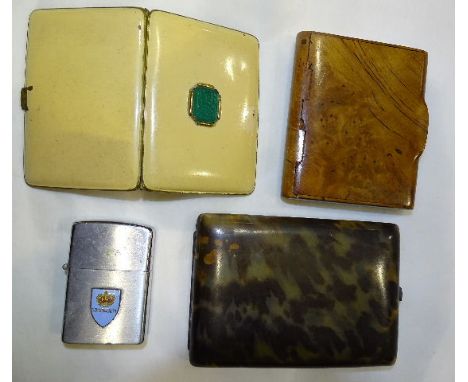 A tortoiseshell cigarette case with silver-gilt hinge, London 1924, 10.5 x 7.5cm, a Bakelite wood-effect cigarette case, 8.5 