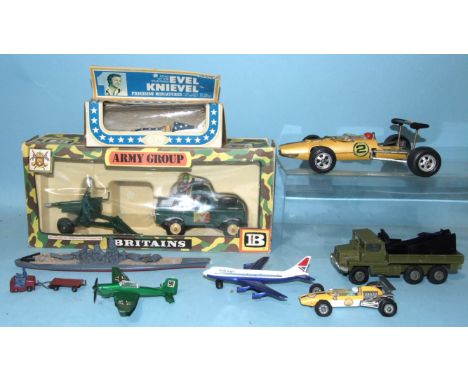 Britains, 9787 Army Land Rover and gun, boxed, a Dinky Dublo no.76 Lancing luggage tractor and trailer, no box, an Ideal Toy 