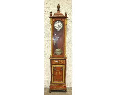 A Vienna-style clock enclosed in painted wood cabinet, 190cm high, 36.5cm wide. 