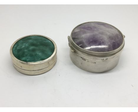 An English Silver box of rectangular shape with a polished Amethyst stone Birmingham 1911 hallmarks and one other smaller box