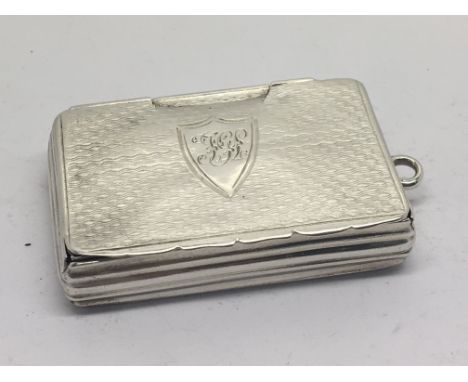 A Victorian English Silver snuff box with engine turned decoration Birmingham hallmarks 1887 makers initials CC. 4x2.5cm