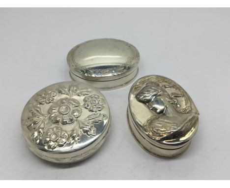 Three Silver boxes one of Art Nouveau design with a portrait of a young lady (3)