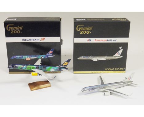 Two Gemini Jets - Gemini 200 1:200 scale die-cast aircraft model American Airlines Boeing 757-200, item no. G2AAL219 and Icel
