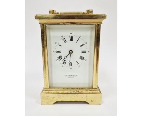 Mid-20th century brass chiming carriage clock&nbsp;retailed by Taylor &amp; Bligh, with movement by Fema, London, the case in