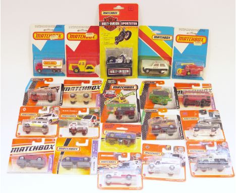 27 Matchbox diecast carded vehicles&nbsp;including a Harley Davidson Sportster, 3x MBX Construction, MBX Explorer, MBX Advent