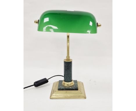 Gilt brass and marble-effect banker's style desk lamp with green glass shade, 36cm high   Property of Dunkirk Manor, Theescom