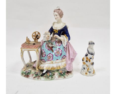 Early Prattware figure&nbsp;of lady holding a sheep, possibly a candle snuffer, 10cm high and continental figure&nbsp;of lady