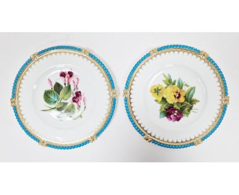 Two English porcelain cabinet plates, circa 1870, printed registration lozenges, pattern no.B/4094, probably Brown-Westhead, 