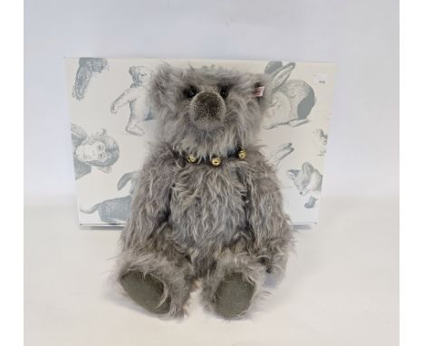 Steiff Bell Boy grey bear wearing a soft blue collar with bells 40cm, Limited edition No. 00921 of 2000 pieces in original bo