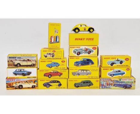 Sixteen Modern Dinky Toys by Mattel&nbsp;to include 182 Porsche 356 A coupe, 104 Aston Martin DB3S, 24 R 203 Peugeot, 111 Tri