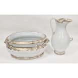 19th century Copeland pottery white and gilt ewer and footbath from a wash-set, impressed and