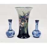 Pair Moorcroft Florianware miniature bottle vases, pale blue and bright blue floral decorated (