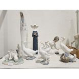 Group of Lladro and Nao figures and models of animals including a Lladro figure of virgin, 34.5cm
