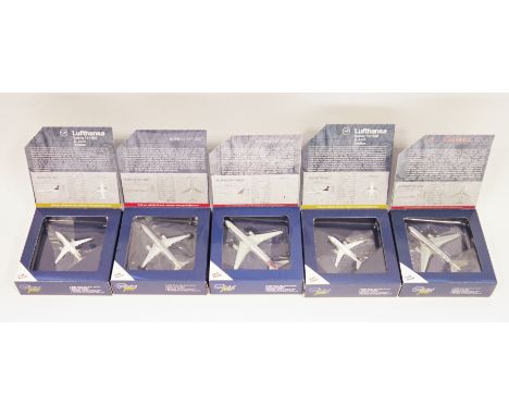 Five Gemini Jets 1:400 scale die-cast aircraft models 2 x&nbsp;Lufthansa Boeing 737-500 item no. GJDLH1327, American Airlines