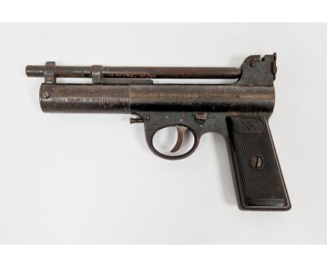 British .177 Webley air pistol mark II (2)(Target model). Circa 1925 - 1930. Serial number 30566. Permit number: 53/v/000101/
