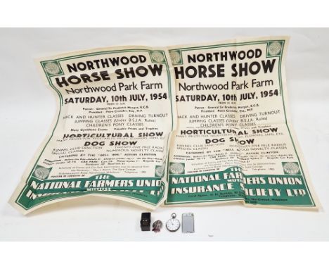 Mixed lot of collectables including two posters for the Northwood Horse Show in 1954, 75cm x 51cm, a pocket watch, a Thorens 