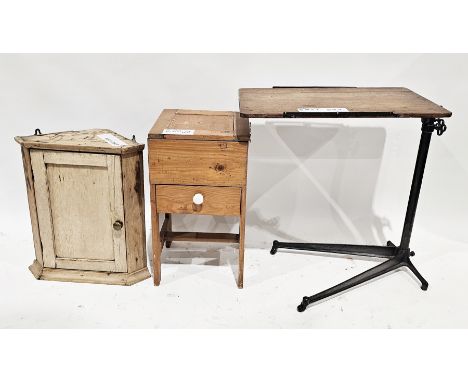 &nbsp;Victorian oak and cast iron adjustable reading table, 65cm long, a small 19th century pine hanging corner cabinet, the 