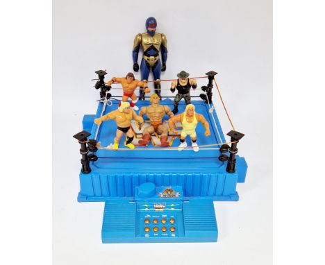 Hasbro WWF Official Wrestling Ring&nbsp;with Live Action Sound Effects together with wrestlers to include Texas Tornado, The 