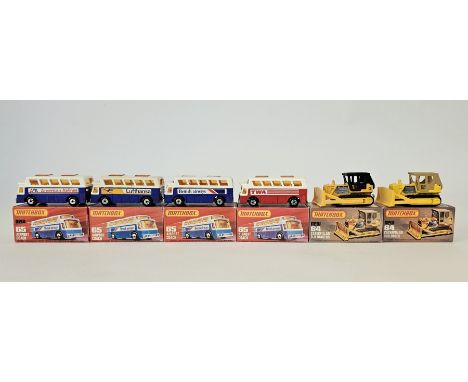 Six boxed Matchbox Superfast 75 series diecast model cars&nbsp;to include No.64 Caterpillar Bulldozer, No.64 Caterpillar D-9 