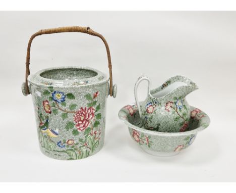 Copeland pottery part wash-set, late 19th century, printed green Late Spode marks, impressed marks, printed with chinoiserie 