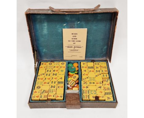 Early 20th century Chinese cased Mahjong set by Jackpot, appears mostly complete and a rules and guide to the game booklet&nb