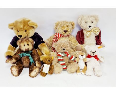 Collection of eight teddy bears including a boxed Steiff small bear, no.029004 with original button and tags, a boxed Steiff 