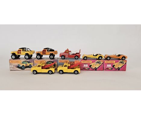 Five boxed Matchbox Superfast 75 series diecast model cars&nbsp;to include 2 X No.51 Streakers Lotus Super Seven (one in yell