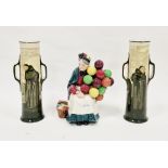 Royal Doulton figure 'The Old Balloon Seller' HN1315 and pair Doulton series ware monk decorated