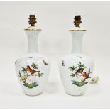 Pair of Herend Rothschild Birds pattern osier-moulded lamp bases, printed blue marks (damages).
